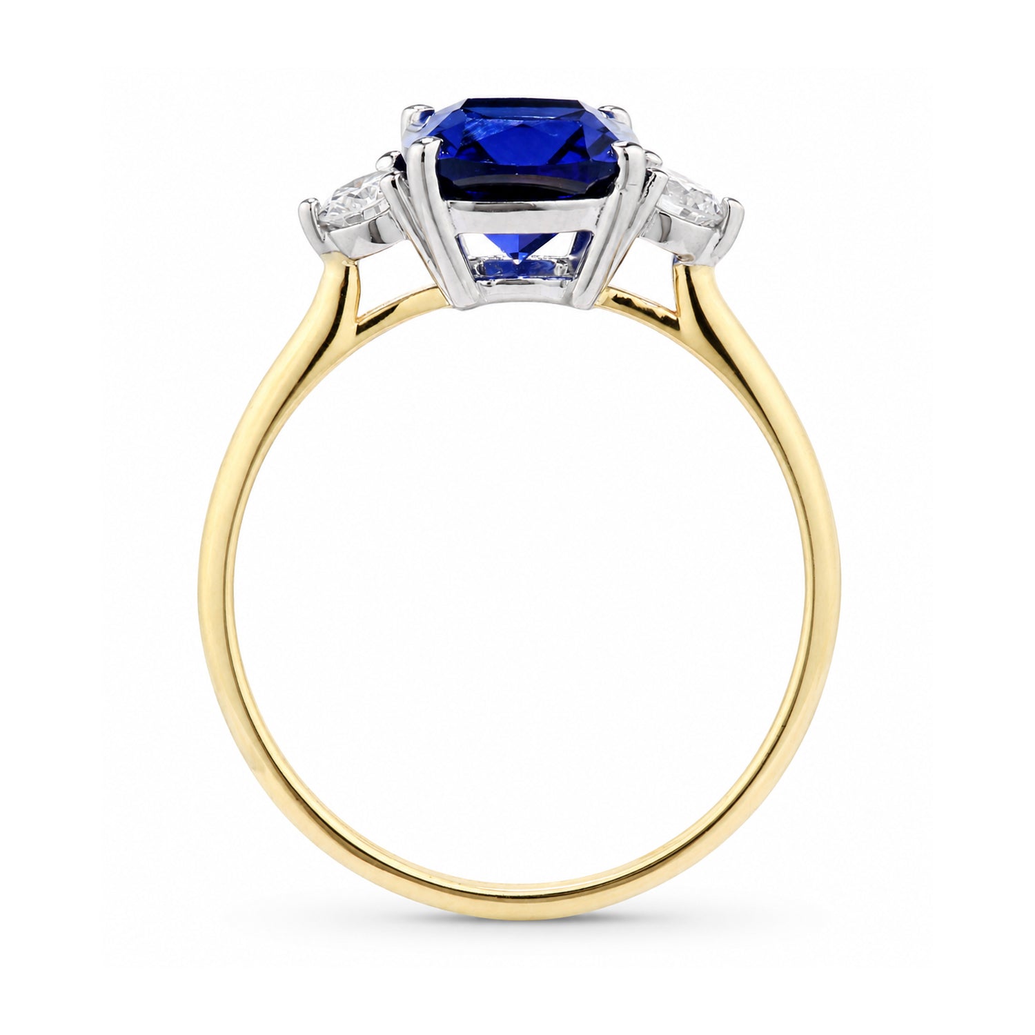 9ct Yellow Gold Lab Cushion Sapphire and Diamond Trilogy Engagement Ring