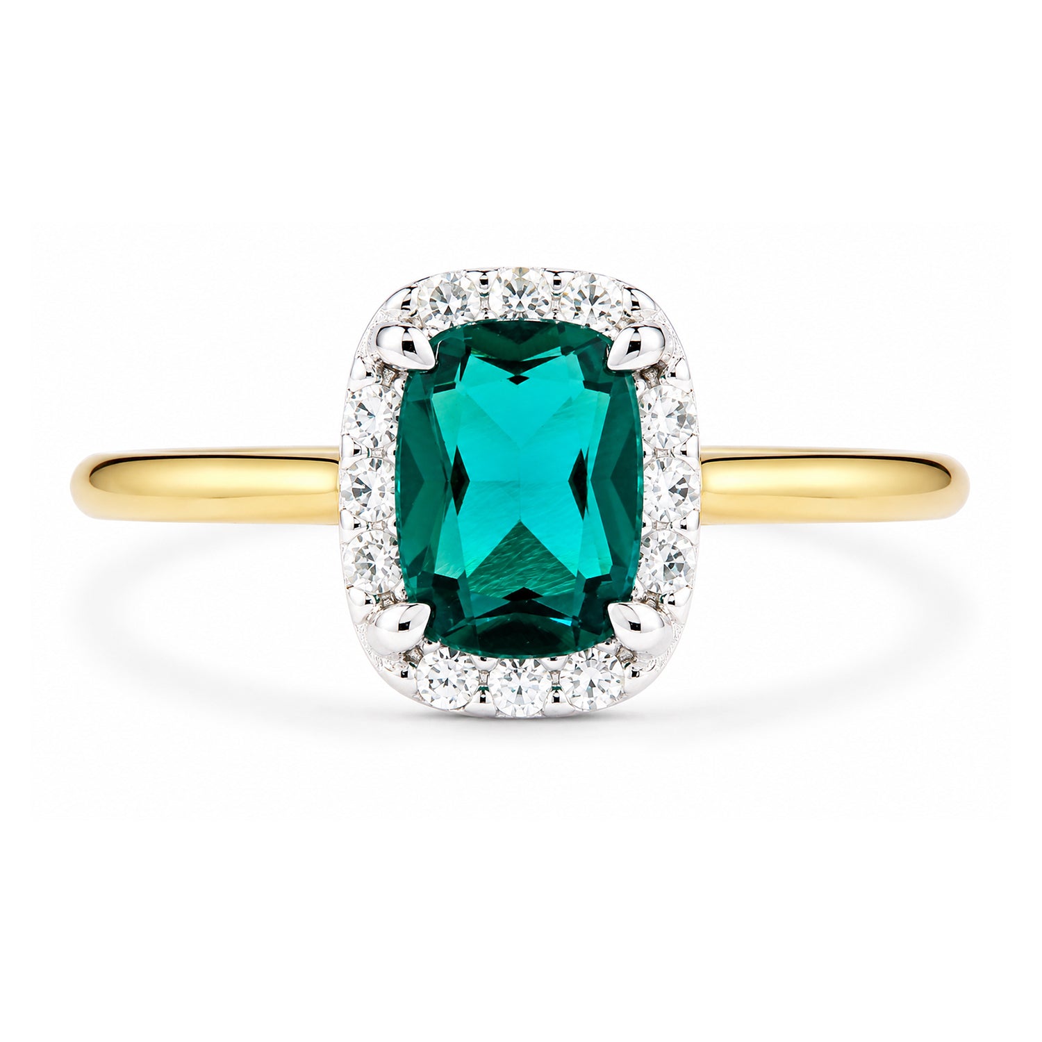 9ct Yellow Gold Lab Emerald and Diamond Halo Ring