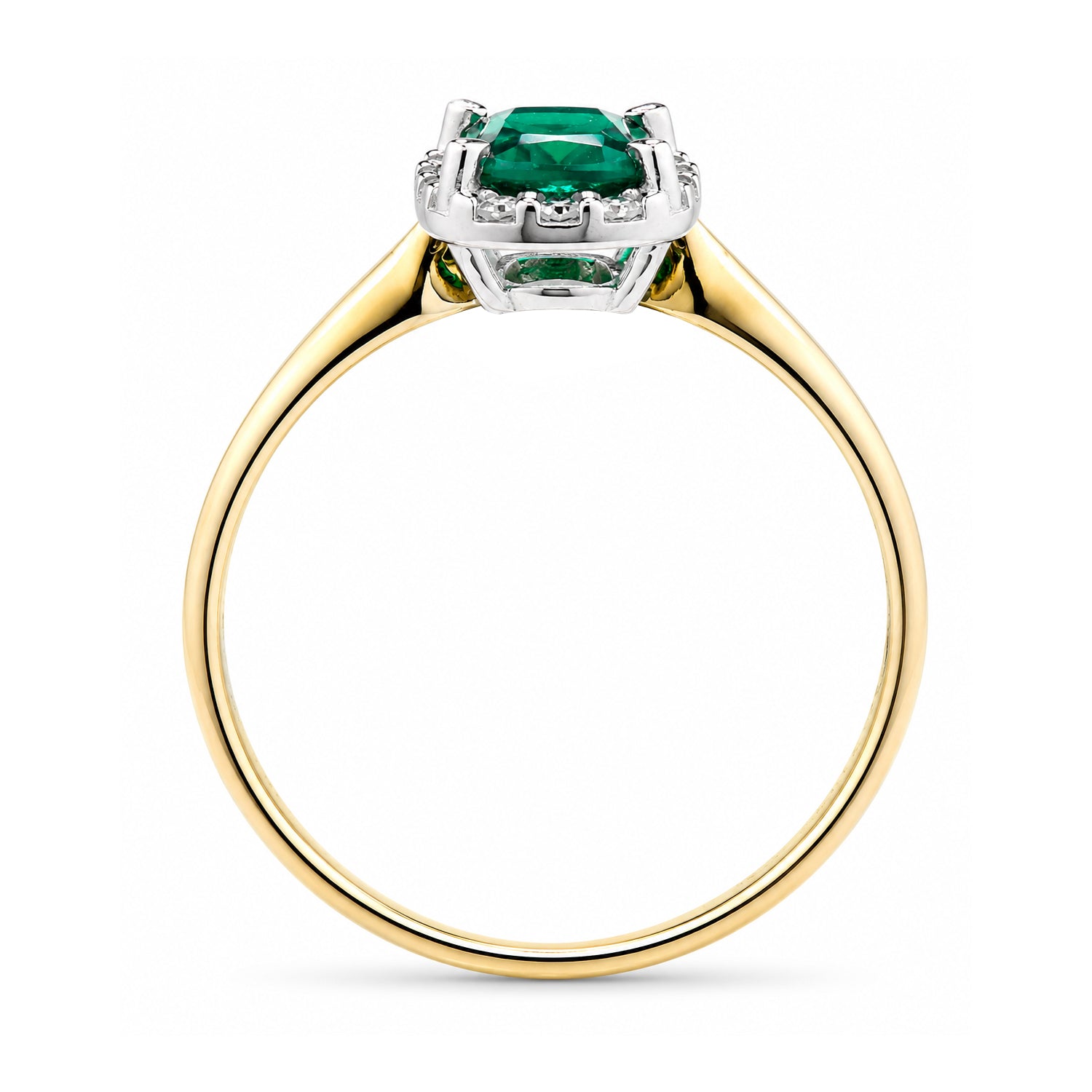 9ct Yellow Gold Lab Emerald and Diamond Halo Ring