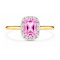 9ct Yellow Gold Lab Pink Sapphire and Diamond Halo Ring