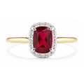 9ct Yellow Gold Lab Ruby and Diamond Halo Ring