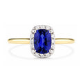 9ct Yellow Gold Lab Sapphire and Diamond Halo Ring