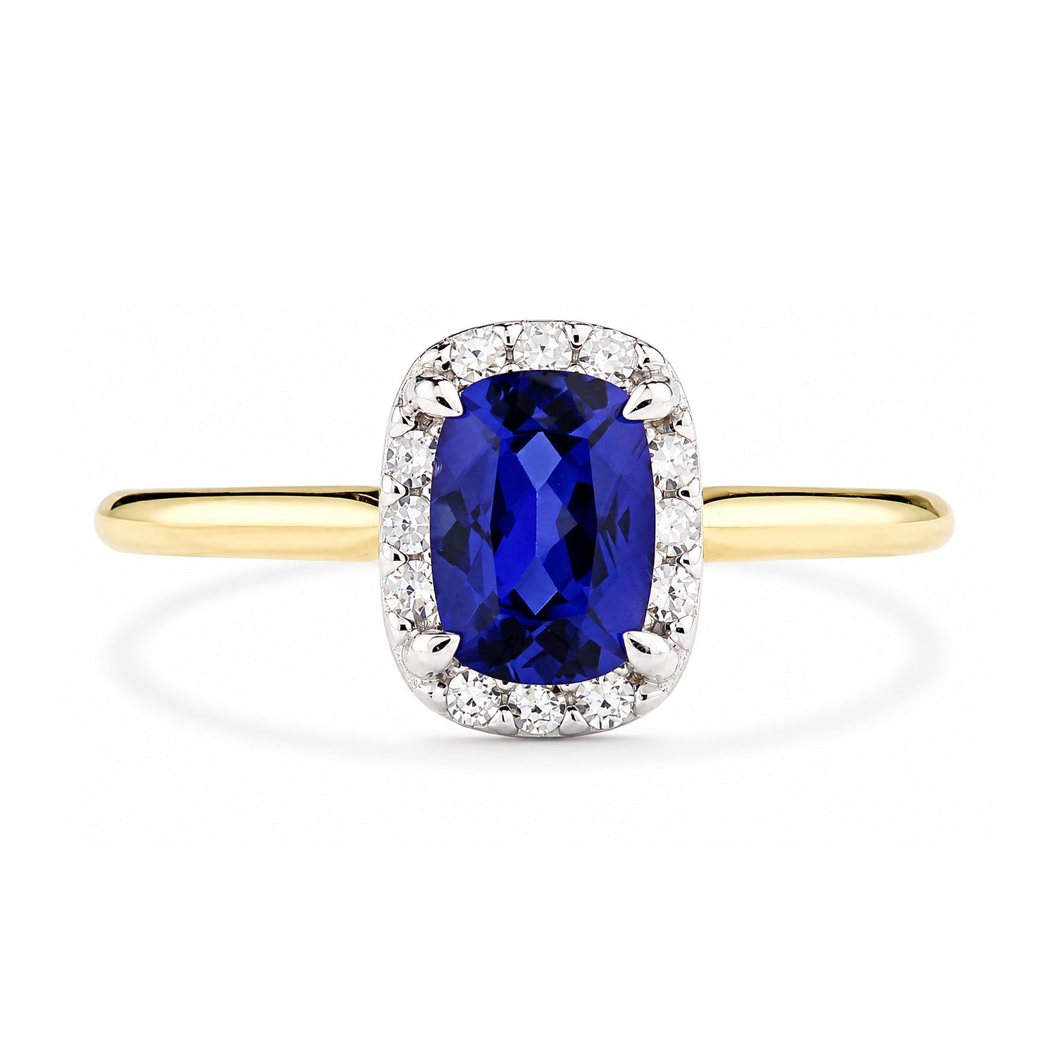 9ct Yellow Gold Lab Sapphire and Diamond Halo Ring