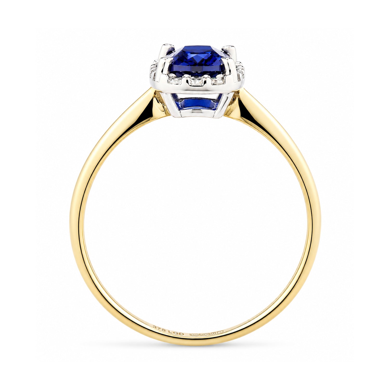 9ct Yellow Gold Lab Sapphire and Diamond Halo Ring