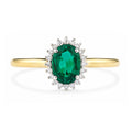 9ct Yellow Gold Lab Emerald and Diamond Halo Cluster Ring