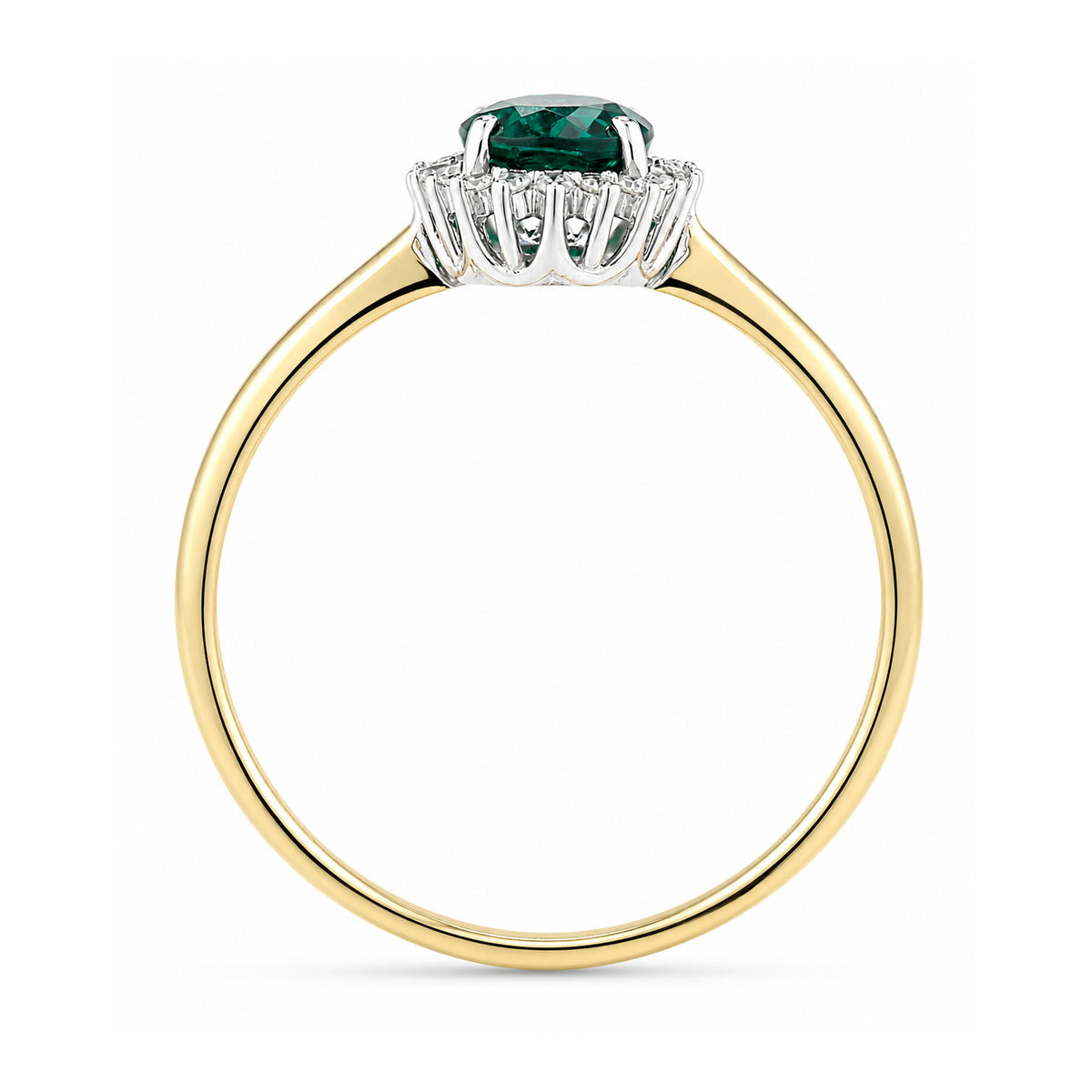 9ct Yellow Gold Lab Emerald and Diamond Halo Cluster Ring