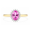 9ct Yellow Gold Lab Pink Sapphire and Diamond Halo Cluster Ring