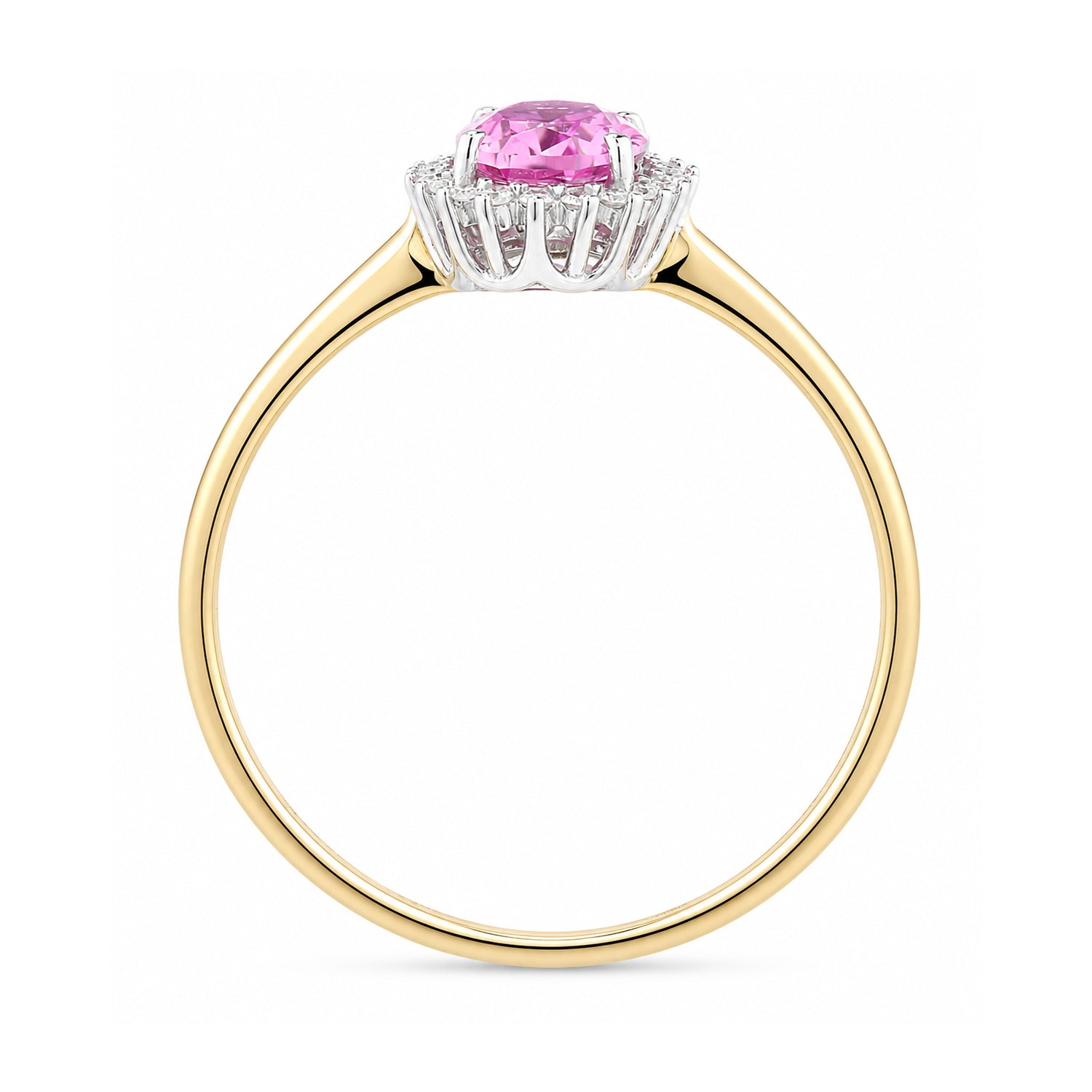 9ct Yellow Gold Lab Pink Sapphire and Diamond Halo Cluster Ring