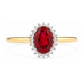 9ct Yellow Gold Lab Ruby and Diamond Halo Cluster Ring
