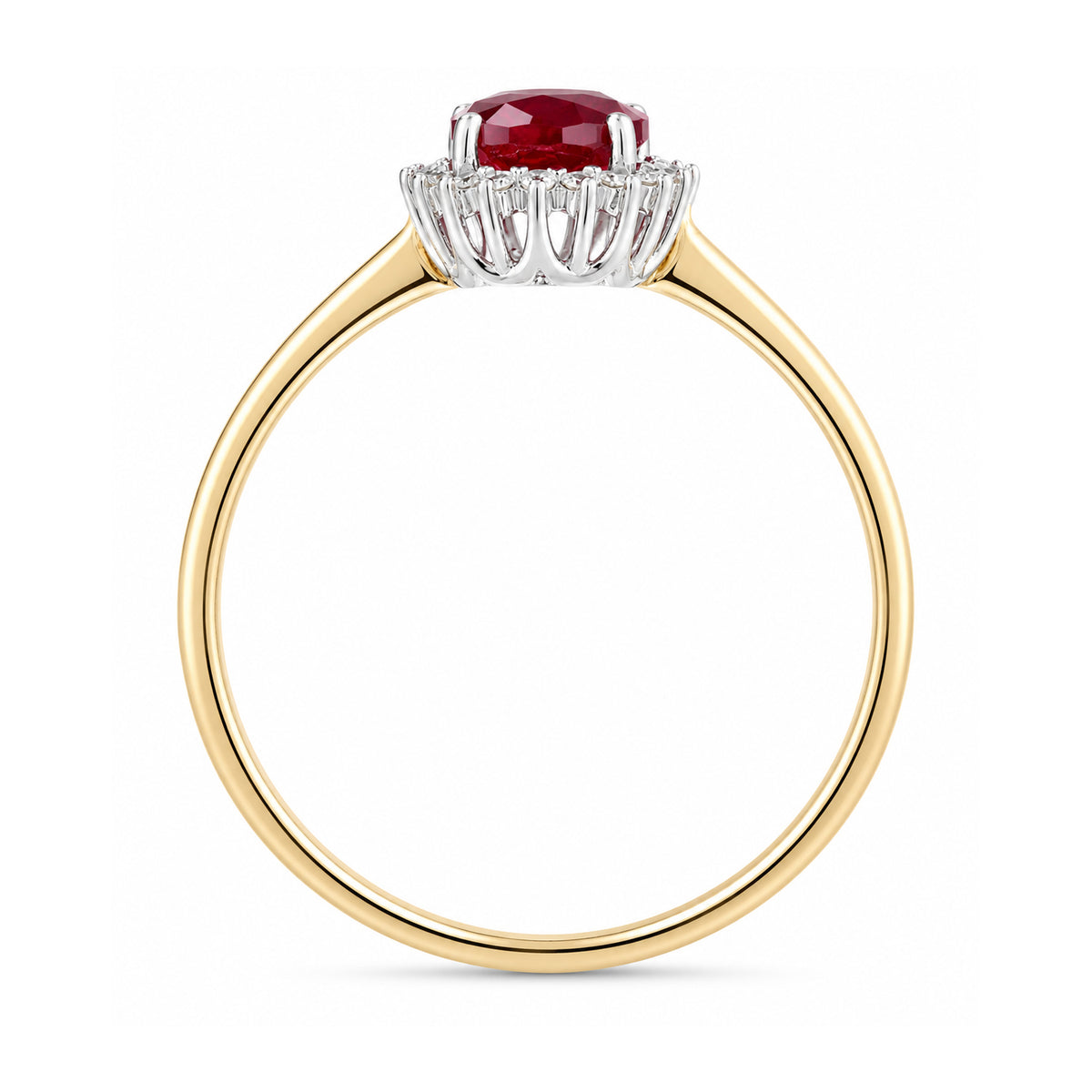 9ct Yellow Gold Lab Ruby and Diamond Halo Cluster Ring