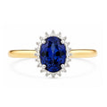9ct Yellow Gold Lab Sapphire and Diamond Halo Cluster Ring