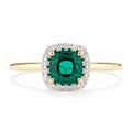 9ct Yellow Gold Lab Cushion Emerald and Diamond Halo Ring