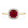 9ct Yellow Gold Lab Cushion Ruby and Diamond Halo Ring