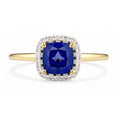 9ct Yellow Gold Lab Cushion Sapphire and Diamond Halo Ring