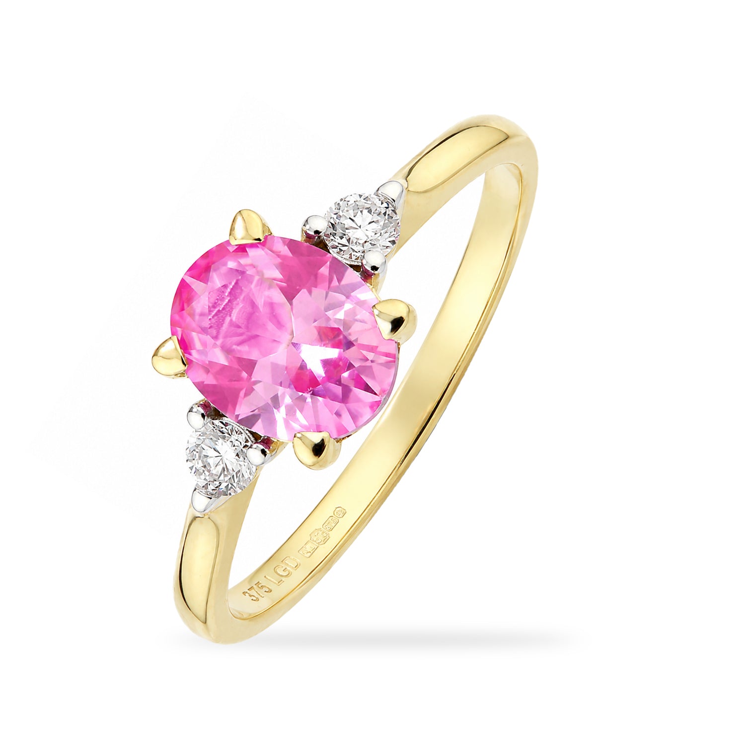 9ct Yellow Gold Lab Pink Sapphire and Diamond Engagement Ring