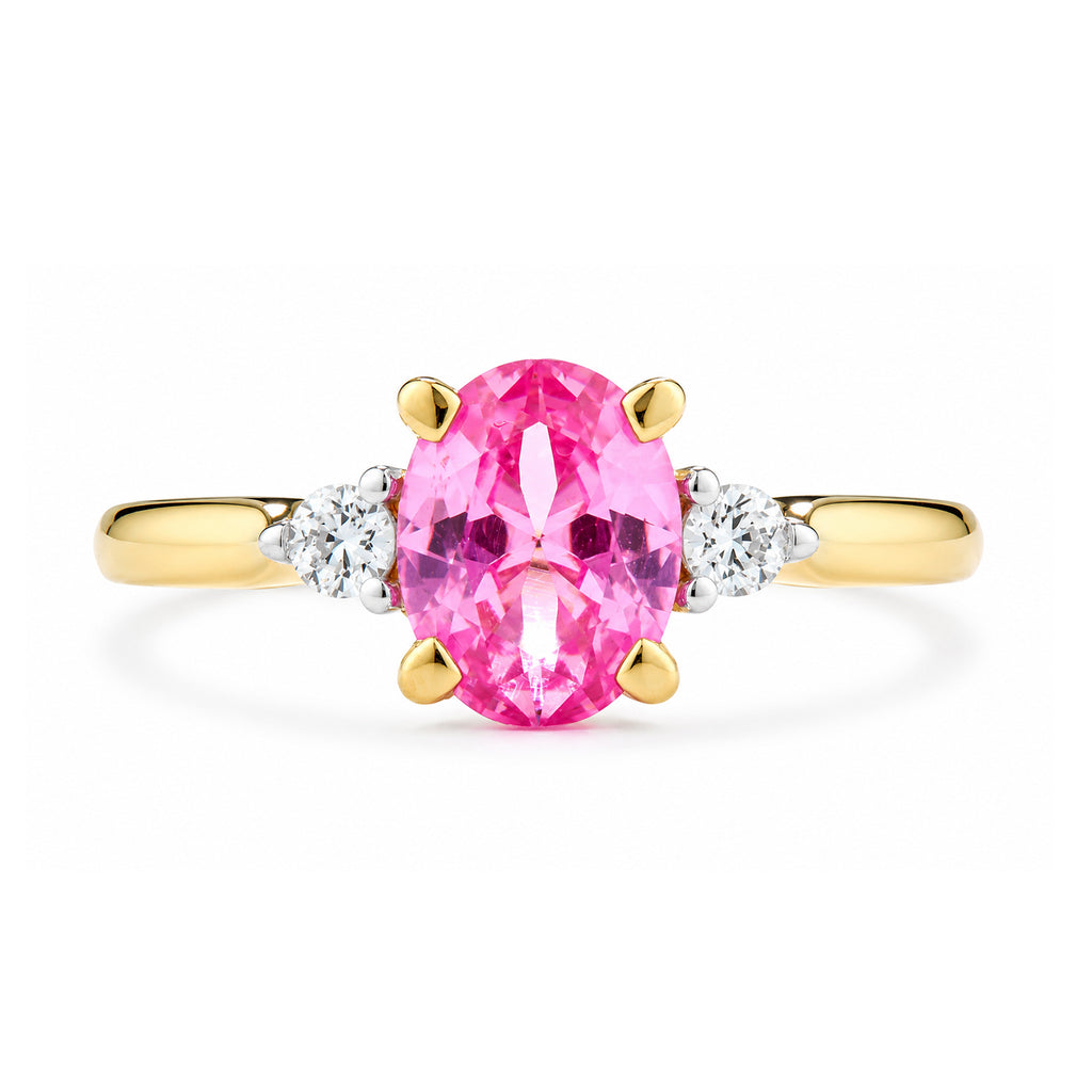 9ct Yellow Gold Lab Pink Sapphire and Diamond Engagement Ring