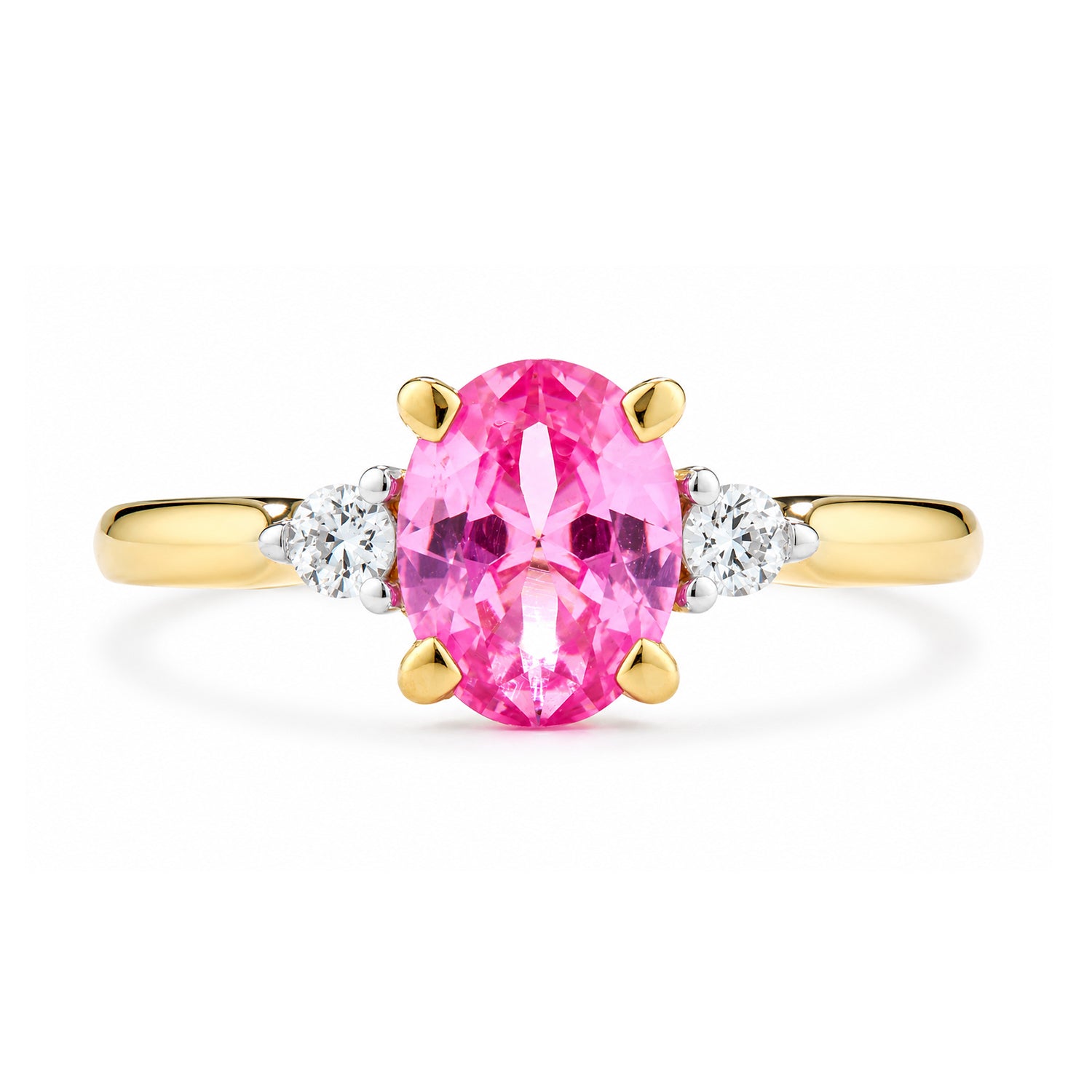 9ct Yellow Gold Lab Pink Sapphire and Diamond Engagement Ring
