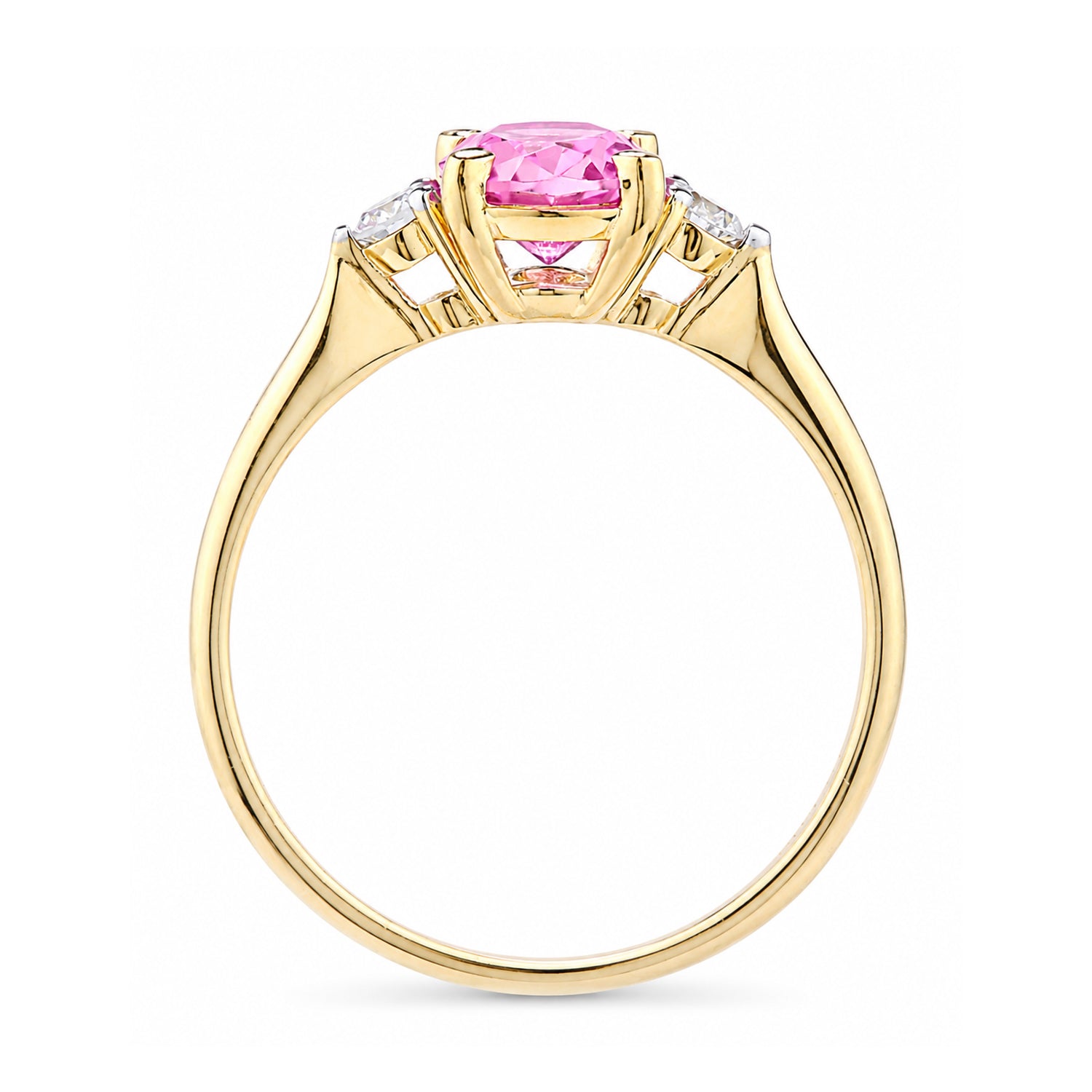 9ct Yellow Gold Lab Pink Sapphire and Diamond Engagement Ring