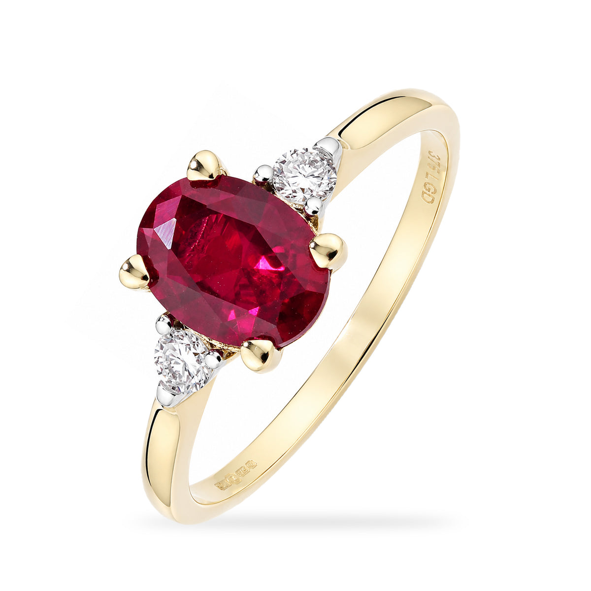 9ct Yellow Gold Lab Ruby and Diamond Engagement Ring