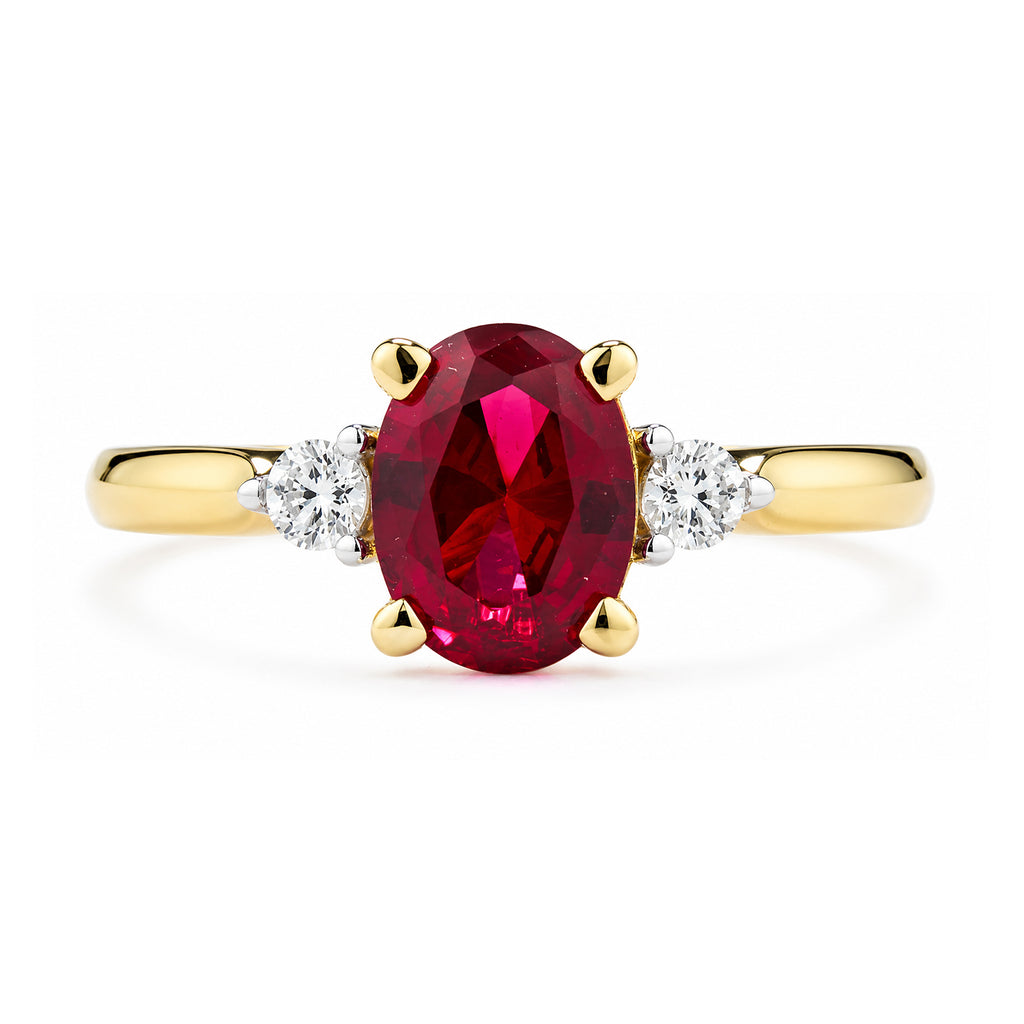 9ct Yellow Gold Lab Ruby and Diamond Engagement Ring
