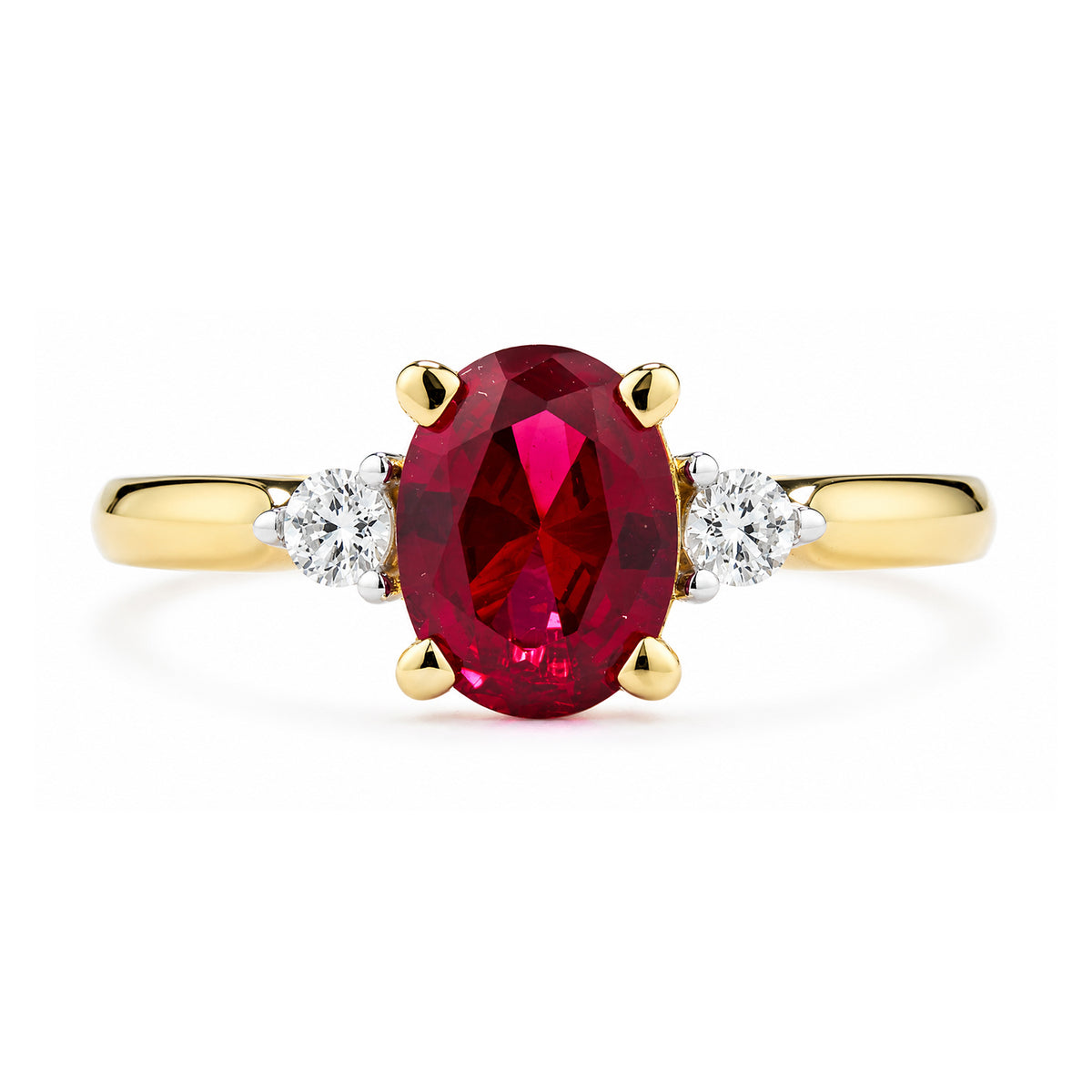 9ct Yellow Gold Lab Ruby and Diamond Engagement Ring