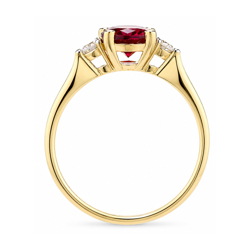 9ct Yellow Gold Lab Ruby and Diamond Engagement Ring