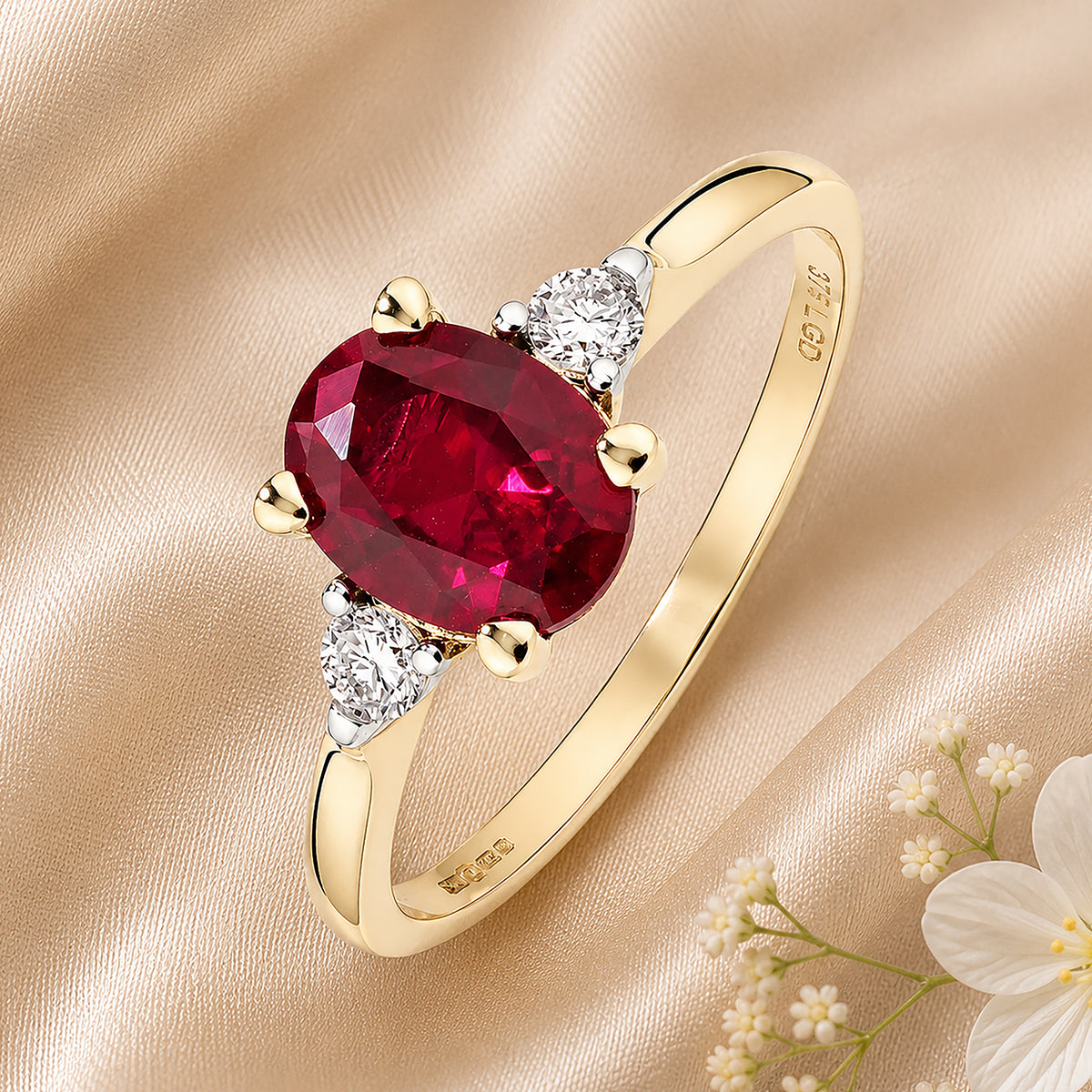 9ct Yellow Gold Lab Ruby and Diamond Engagement Ring