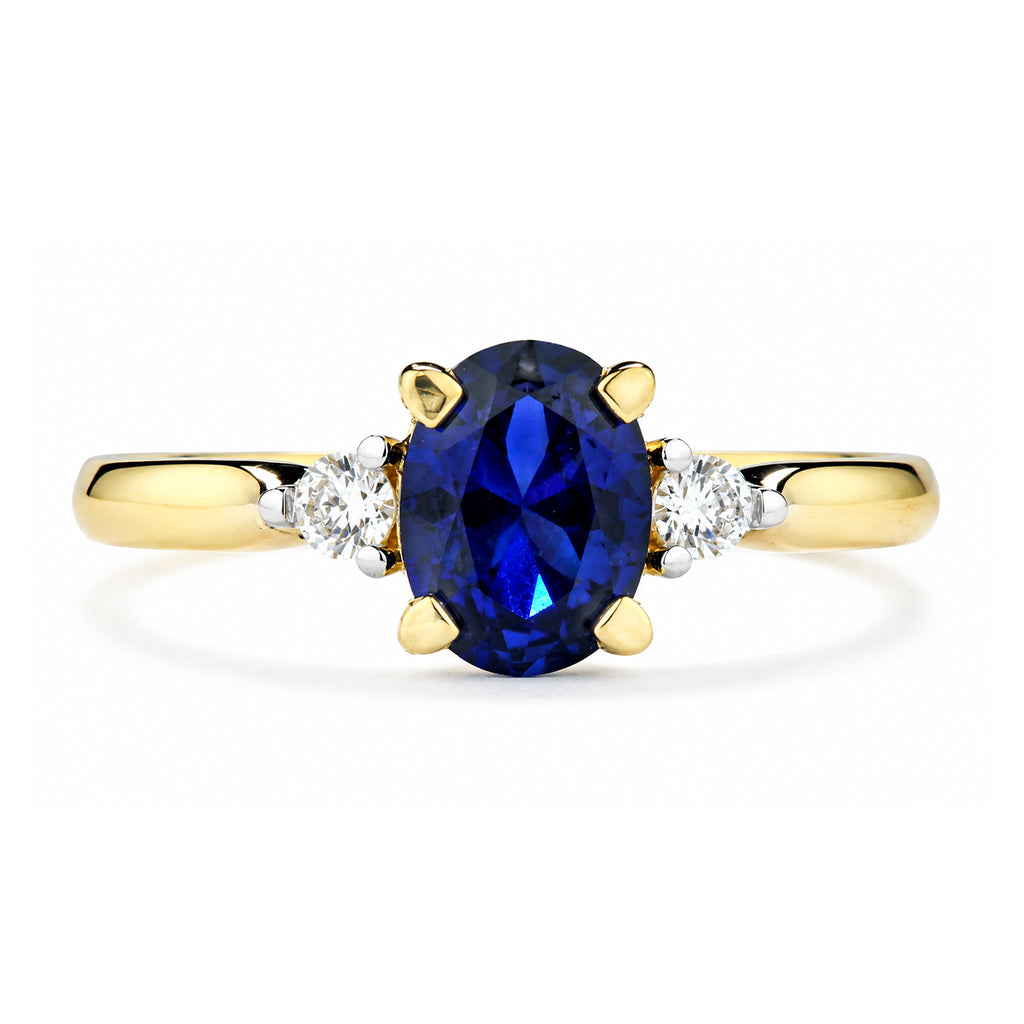 9ct Yellow Gold Lab Sapphire and Diamond Engagement Ring