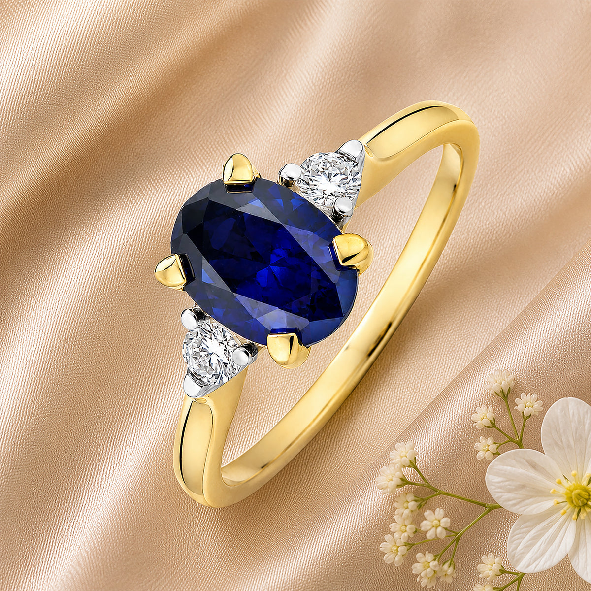 9ct Yellow Gold Lab Sapphire and Diamond Engagement Ring