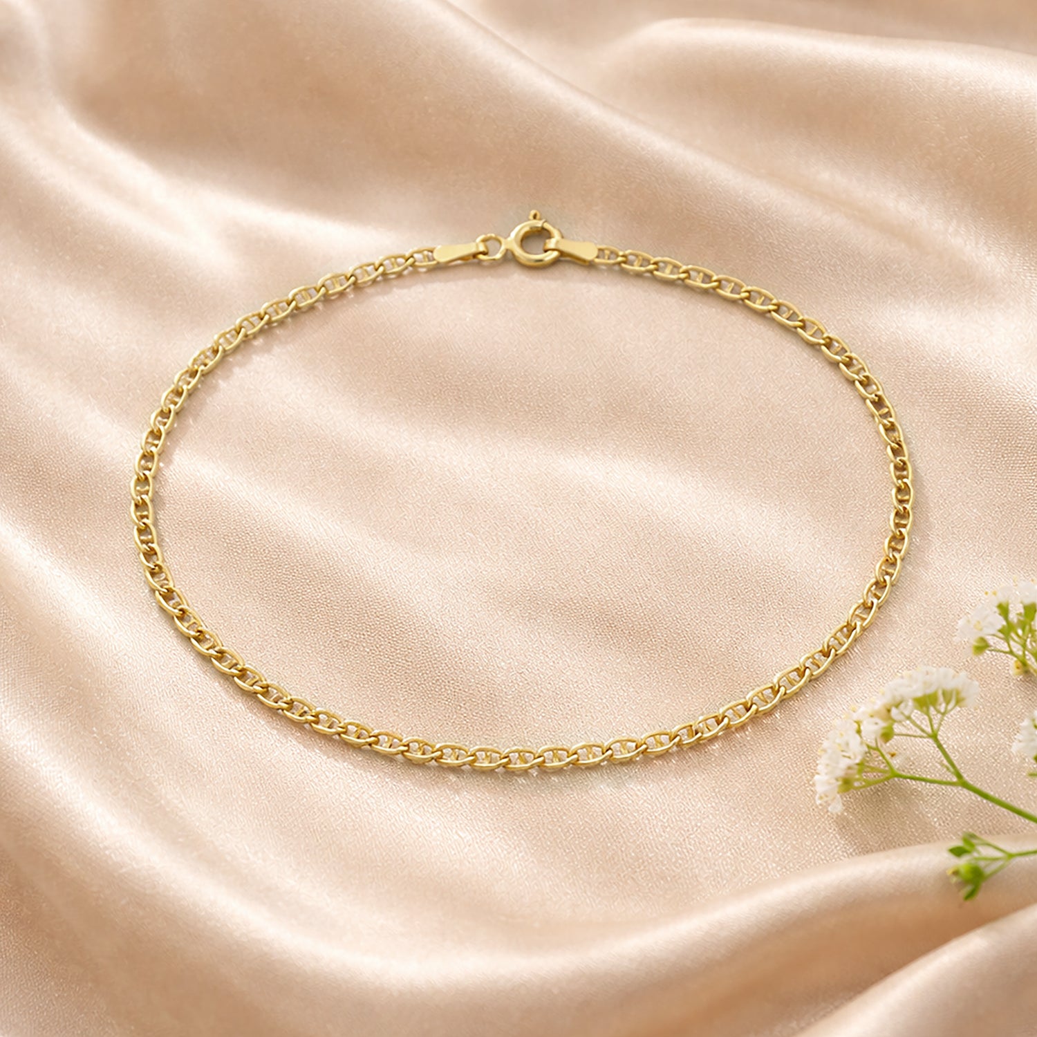 9ct Yellow Gold 7.5 Inch Flat Mariner Bracelet