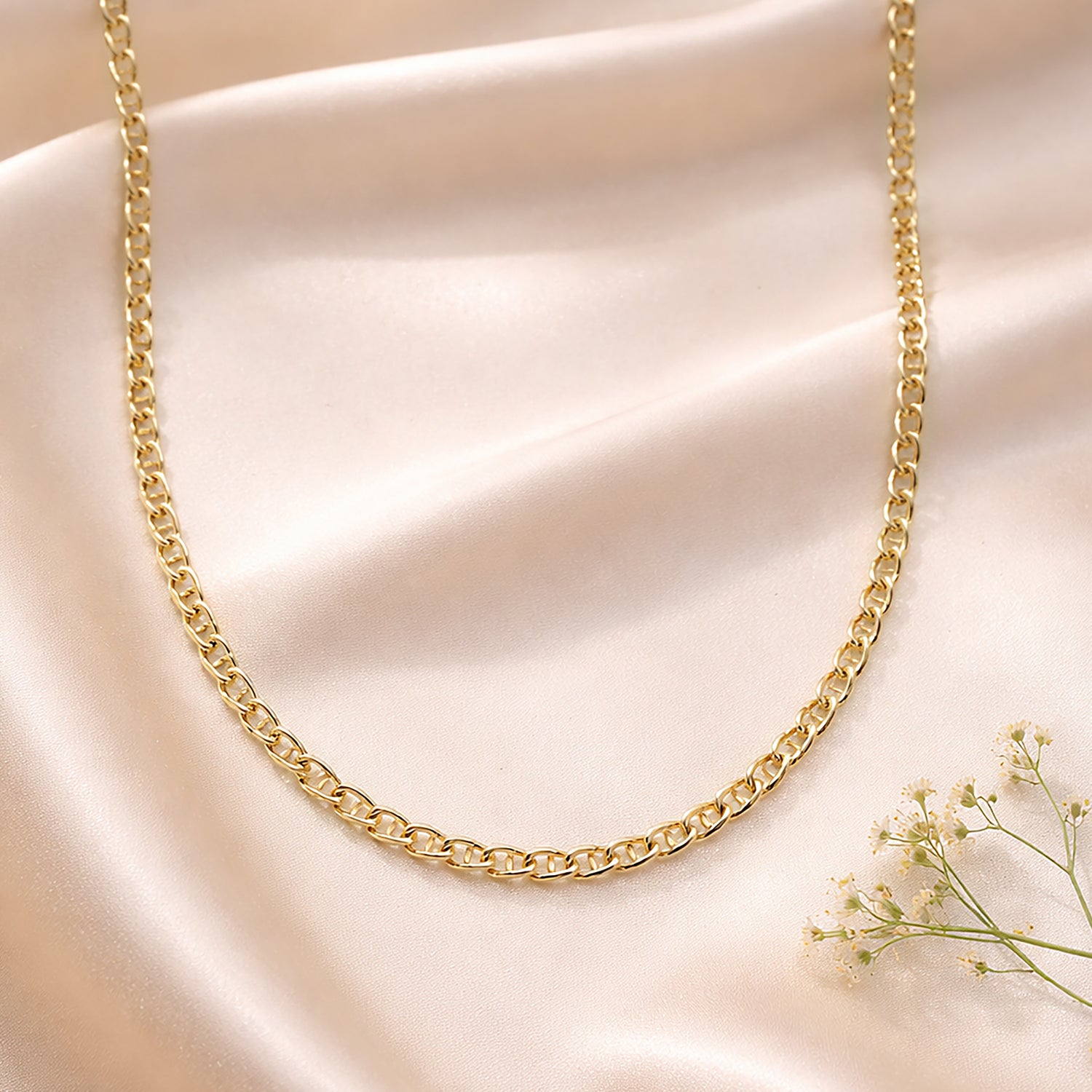 9ct Yellow Gold 16 Inch Flat Mariner Chain