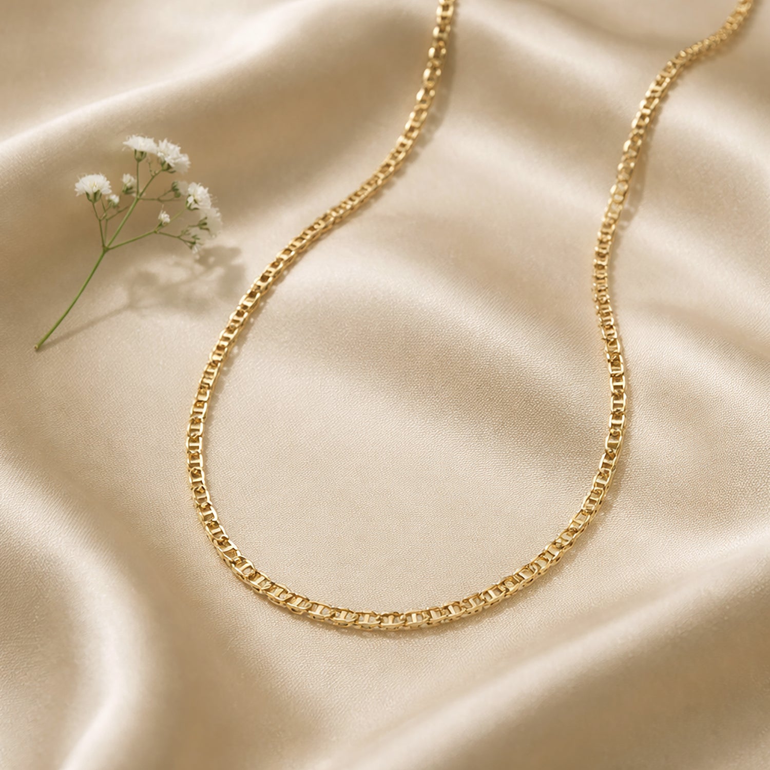 9ct Yellow Gold 16 Inch Diamond Cut Flat Mariner Chain
