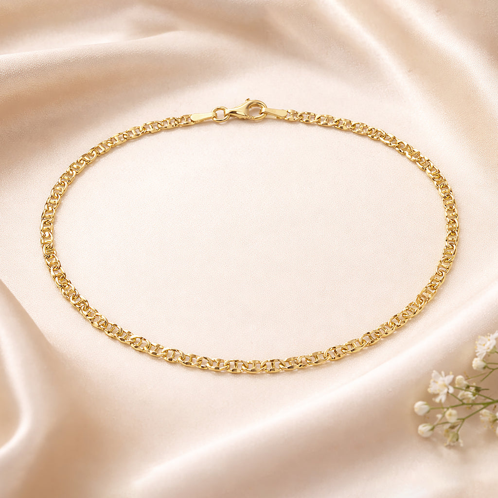 9ct Yellow Gold 7.5 Inch Diamond Cut Flat Mariner Bracelet