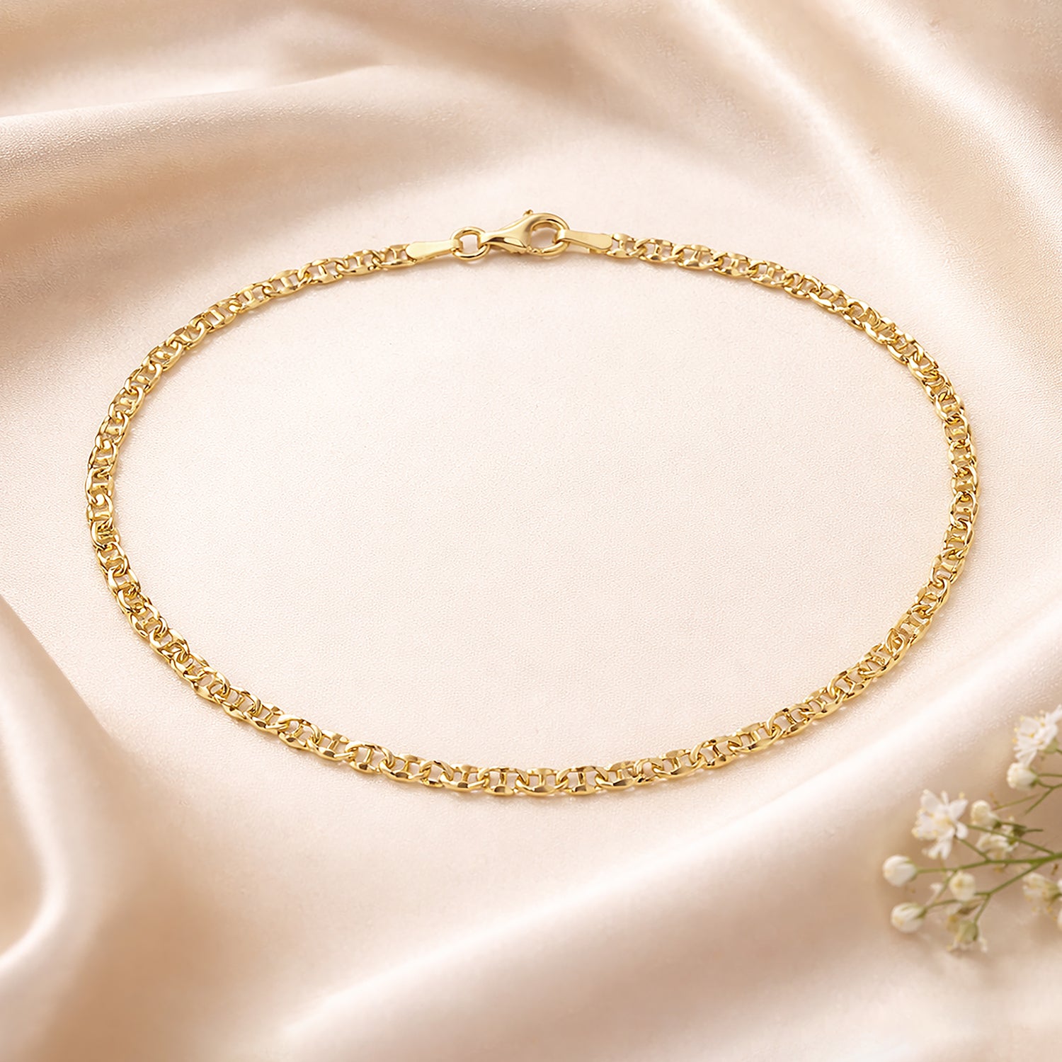 9ct Yellow Gold 7.5 Inch Diamond Cut Flat Mariner Bracelet