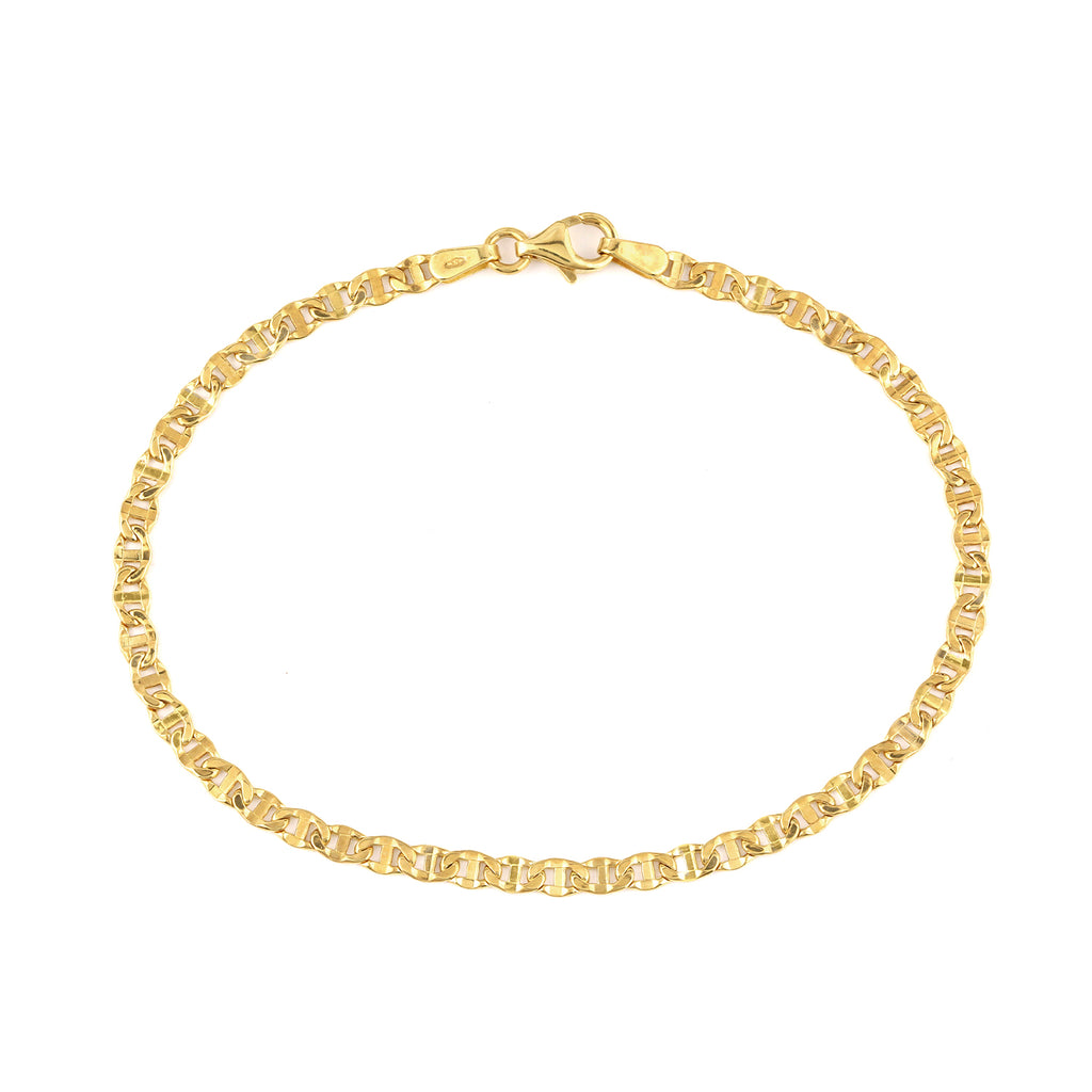 9ct Yellow Gold 7.5 Inch Diamond Cut Flat Mariner Bracelet