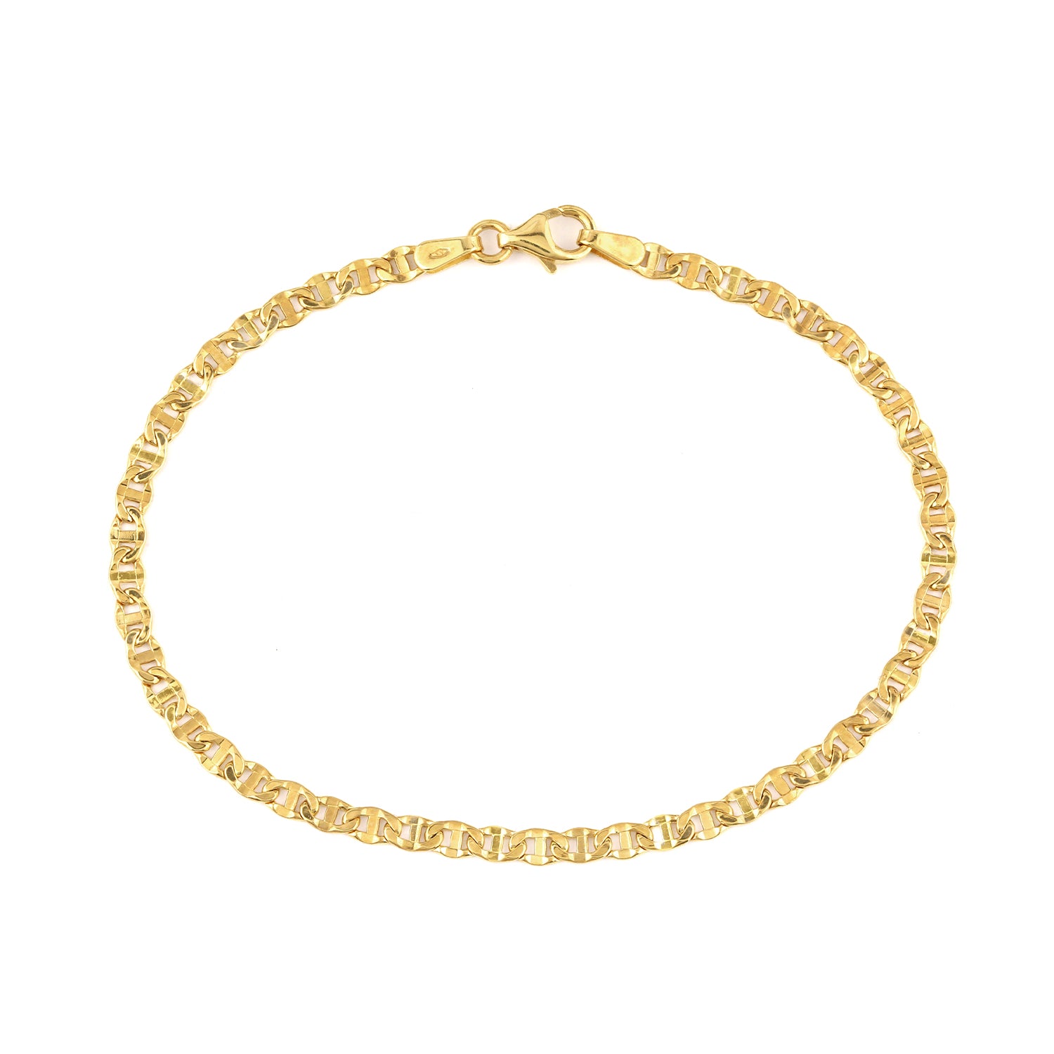 9ct Yellow Gold 7.5 Inch Diamond Cut Flat Mariner Bracelet