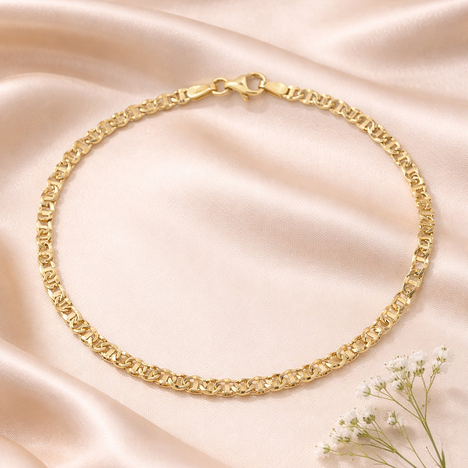 9ct Yellow Gold 7.5 Inch Diamond Cut Flat Mariner Bracelet