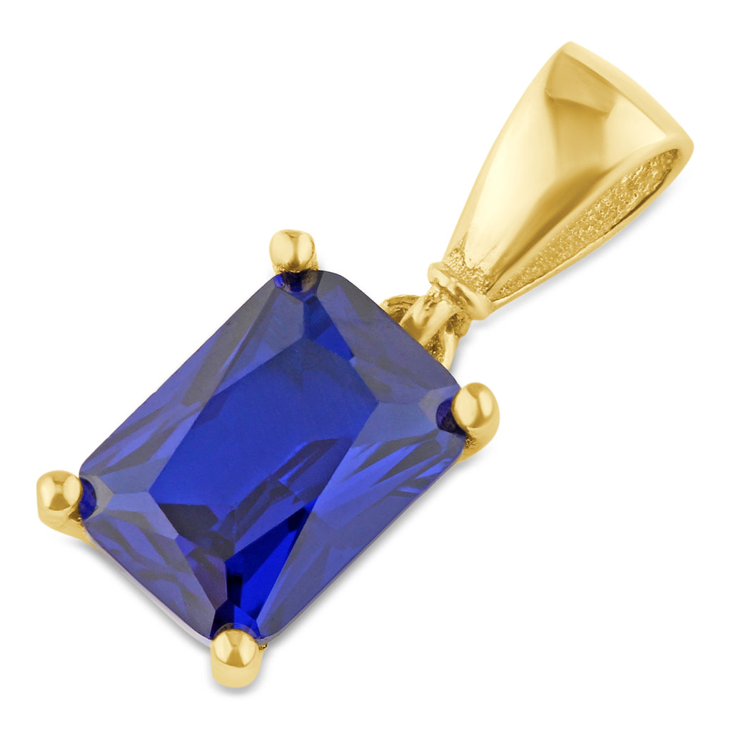 9ct Yellow Gold Emerald Cut Blue Cubic Zirconia Pendant
