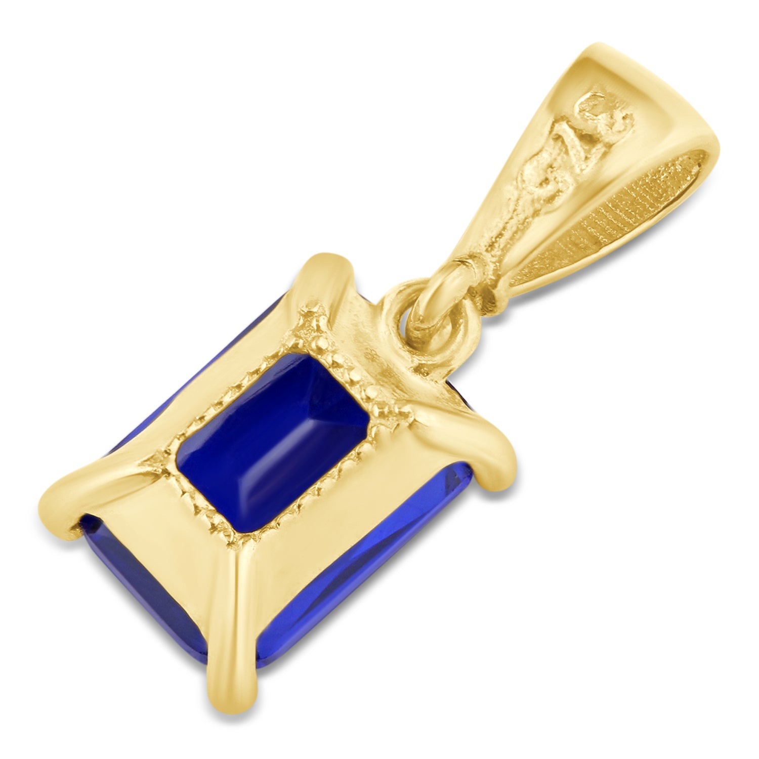 9ct Yellow Gold Emerald Cut Blue Cubic Zirconia Pendant