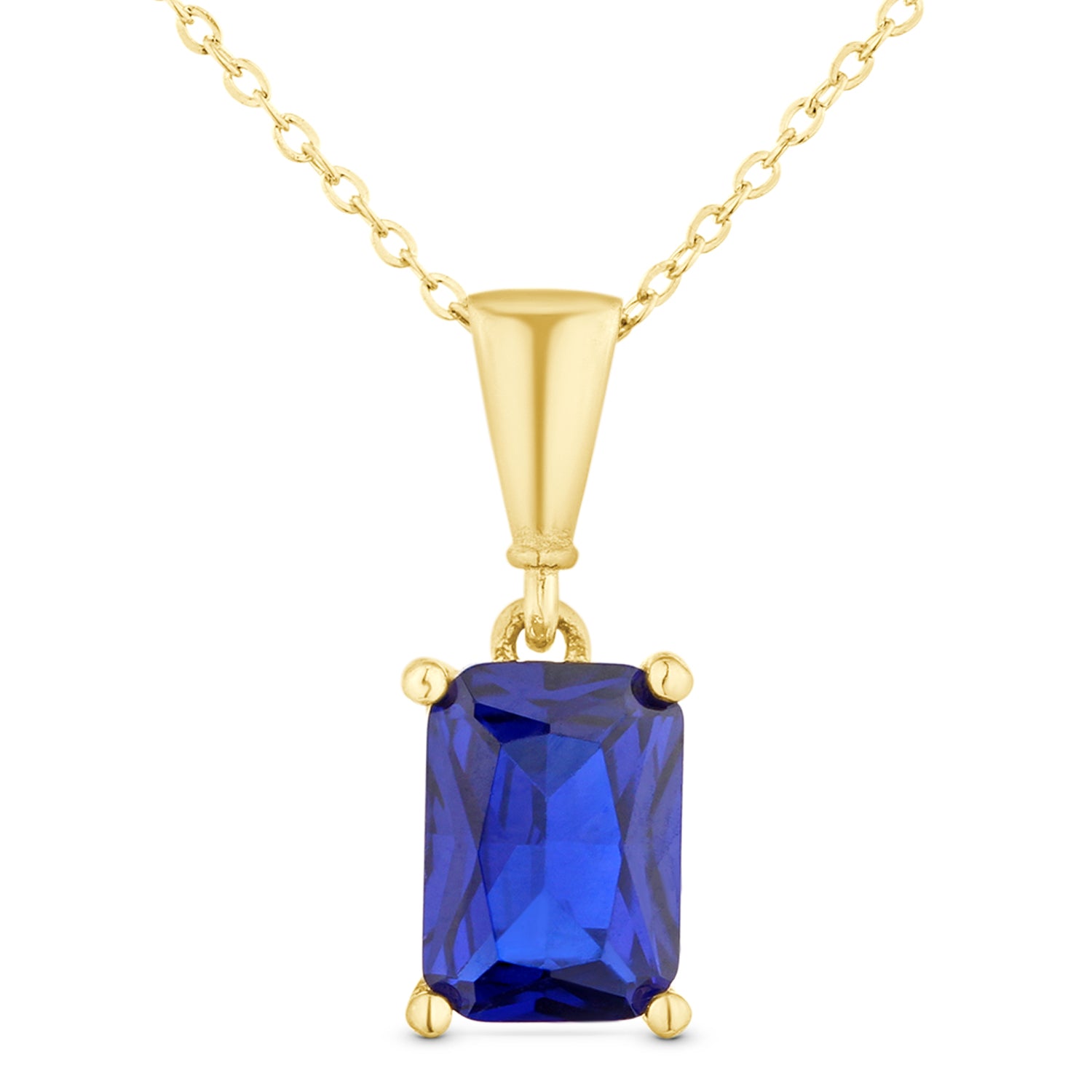 9ct Yellow Gold Emerald Cut Blue Cubic Zirconia Pendant