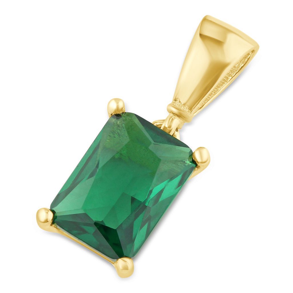 9ct Yellow Gold Emerald Cut Green Cubic Zirconia Pendant