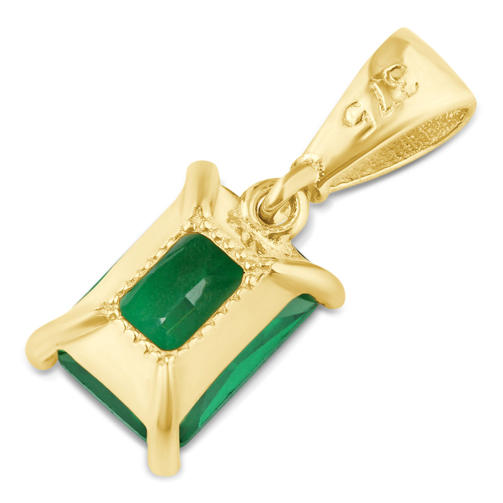 9ct Yellow Gold Emerald Cut Green Cubic Zirconia Pendant