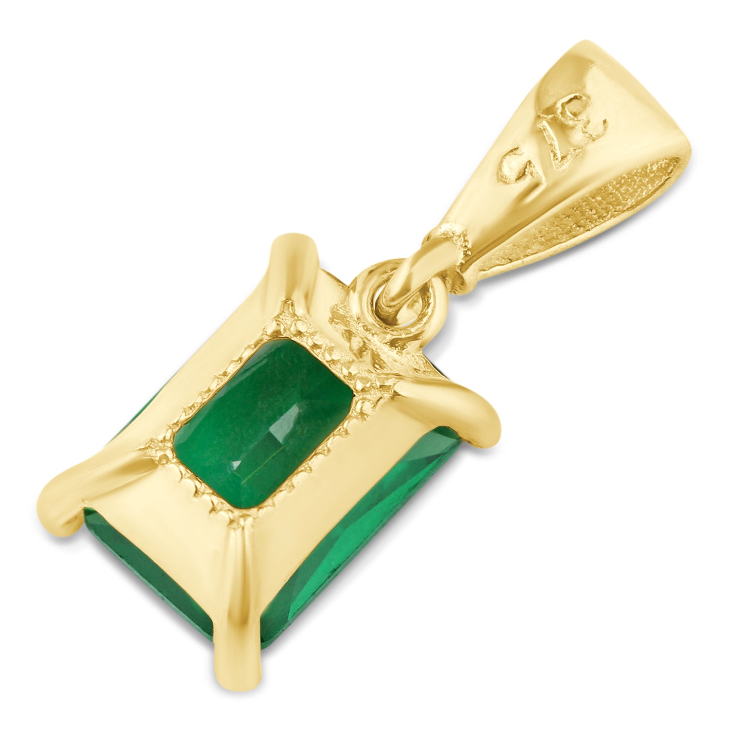 9ct Yellow Gold Emerald Cut Green Cubic Zirconia Pendant