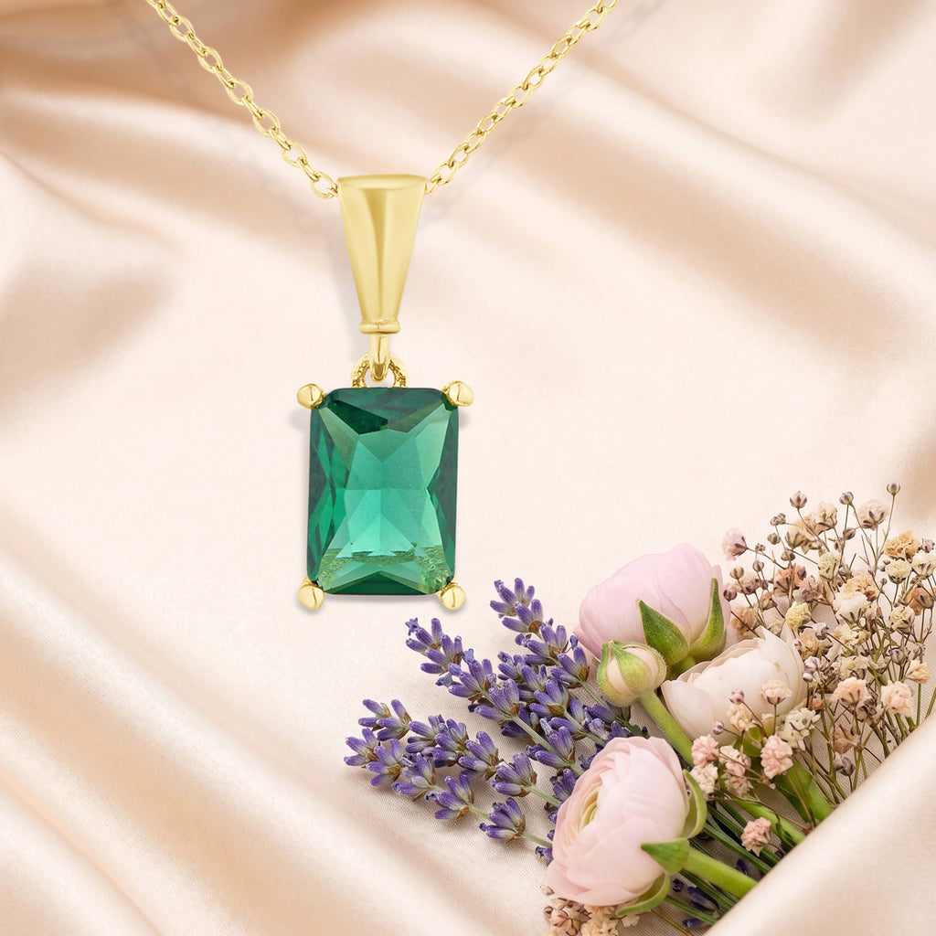 9ct Yellow Gold Emerald Cut Green Cubic Zirconia Pendant