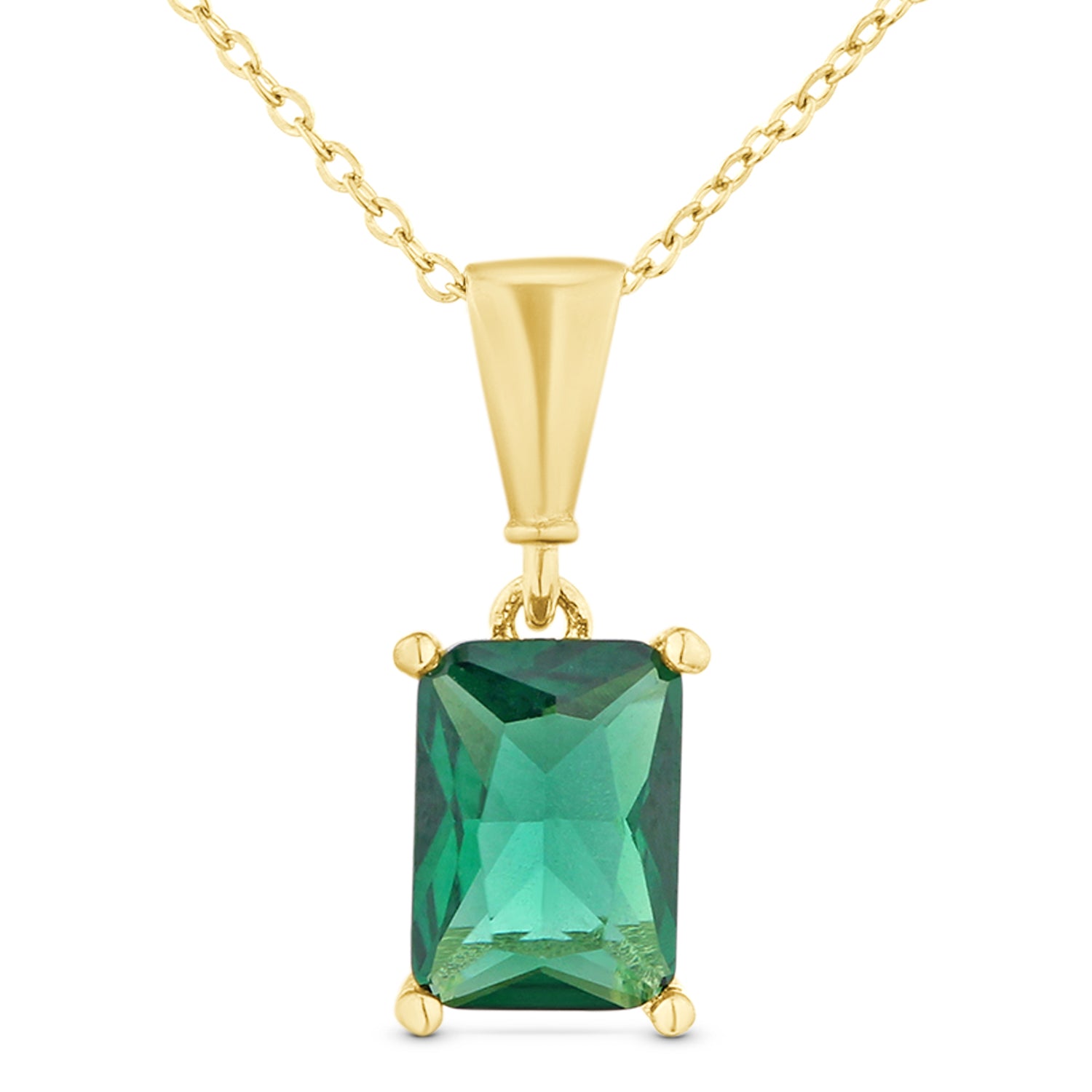 9ct Yellow Gold Emerald Cut Green Cubic Zirconia Pendant