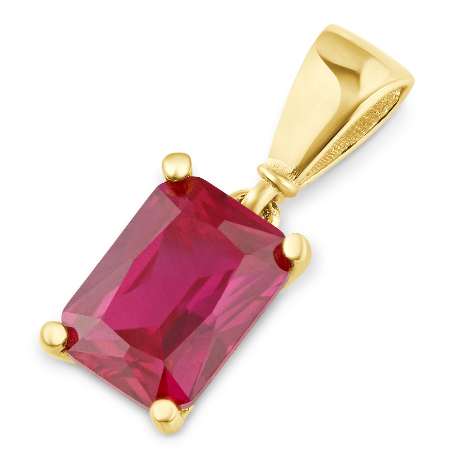 9ct Yellow Gold Emerald Cut Red Cubic Zirconia Pendant