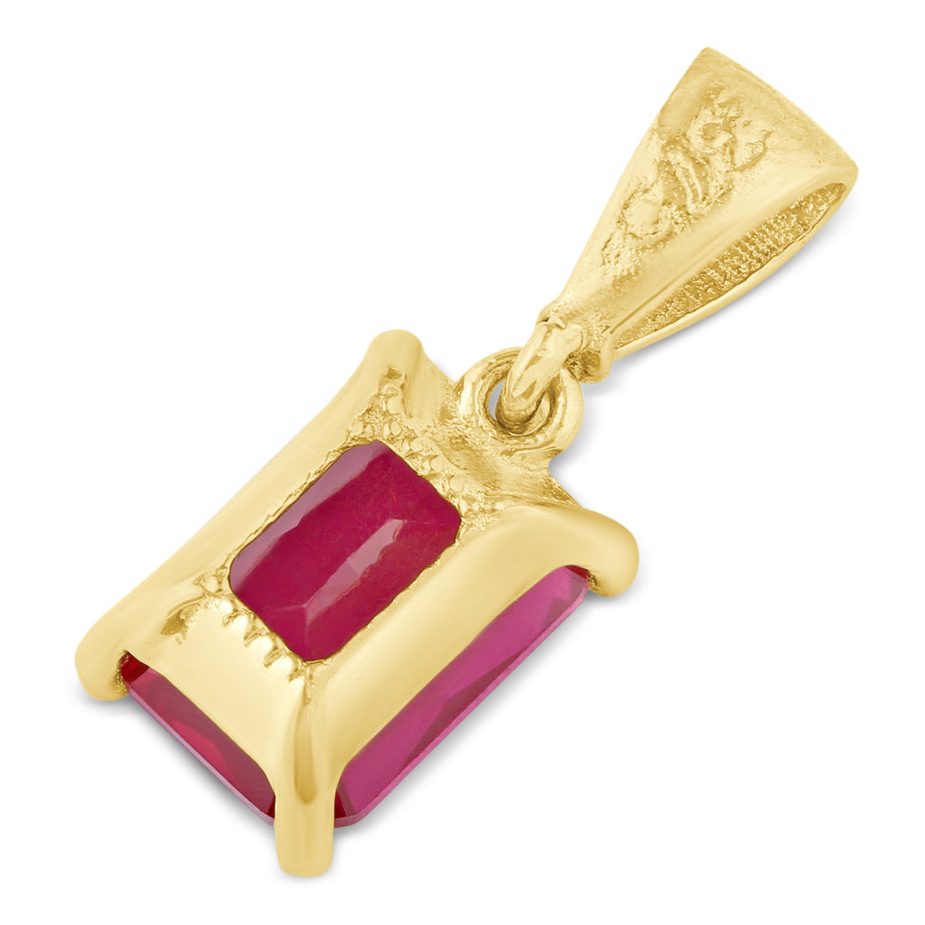 9ct Yellow Gold Emerald Cut Red Cubic Zirconia Pendant