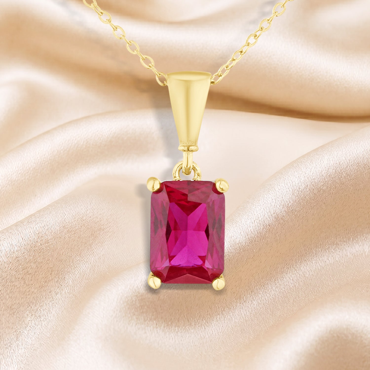 9ct Yellow Gold Emerald Cut Red Cubic Zirconia Pendant