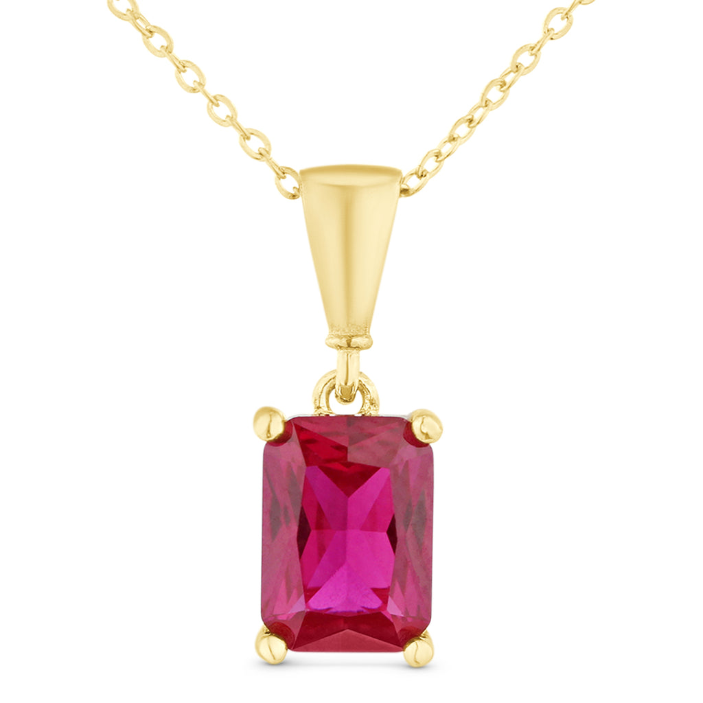 9ct Yellow Gold Emerald Cut Red Cubic Zirconia Pendant