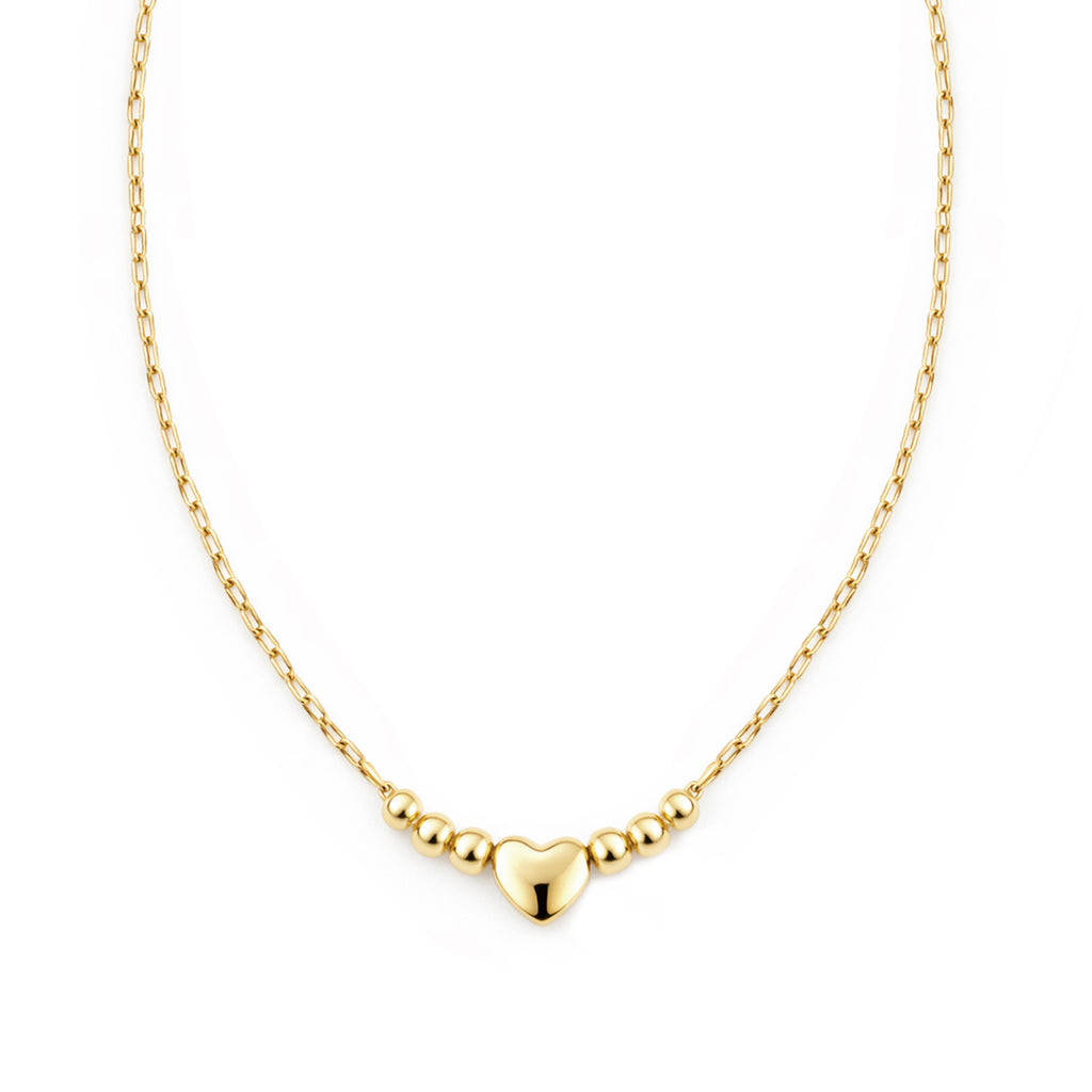 9ct Yellow Gold Heart and Beads on Paperclip Necklace